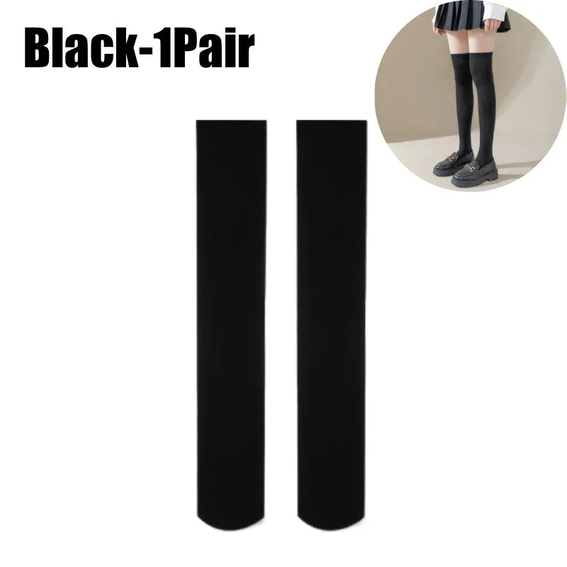 Solid Sheer Thigh High Stockings with Wide Cuffs