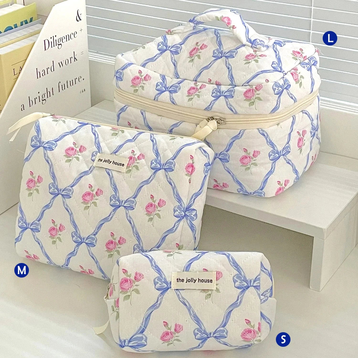 Printed Quilted Toiletry Bag with Zippered Size Options