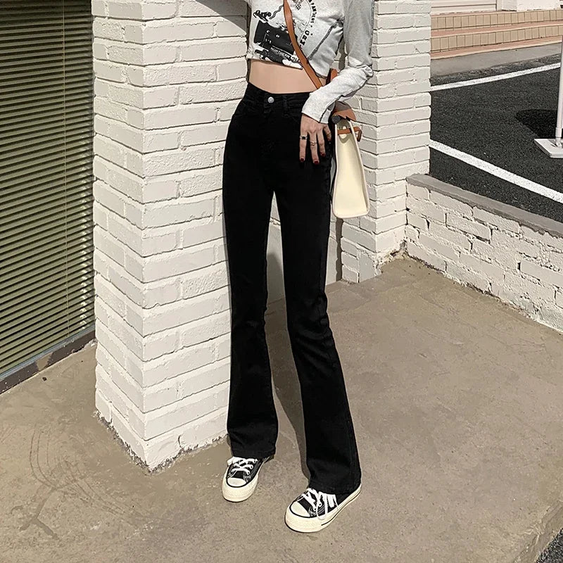Women's Black High Waist Flared Leg Denim Jeans