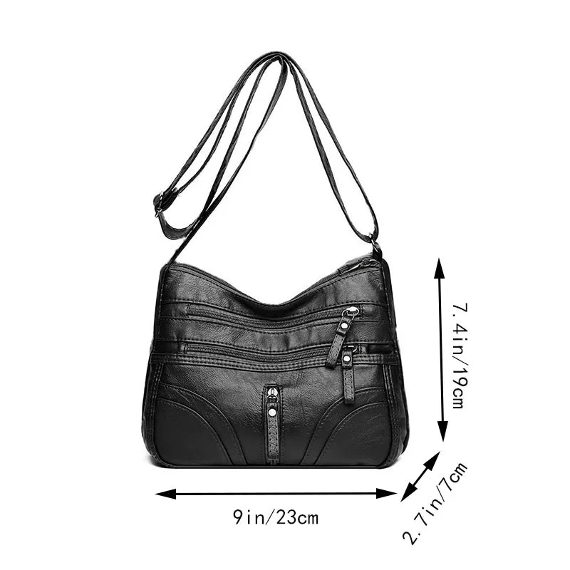 Multi-Zipper Crossbody Shoulder Bag with Adjustable Strap for Everyday Carry