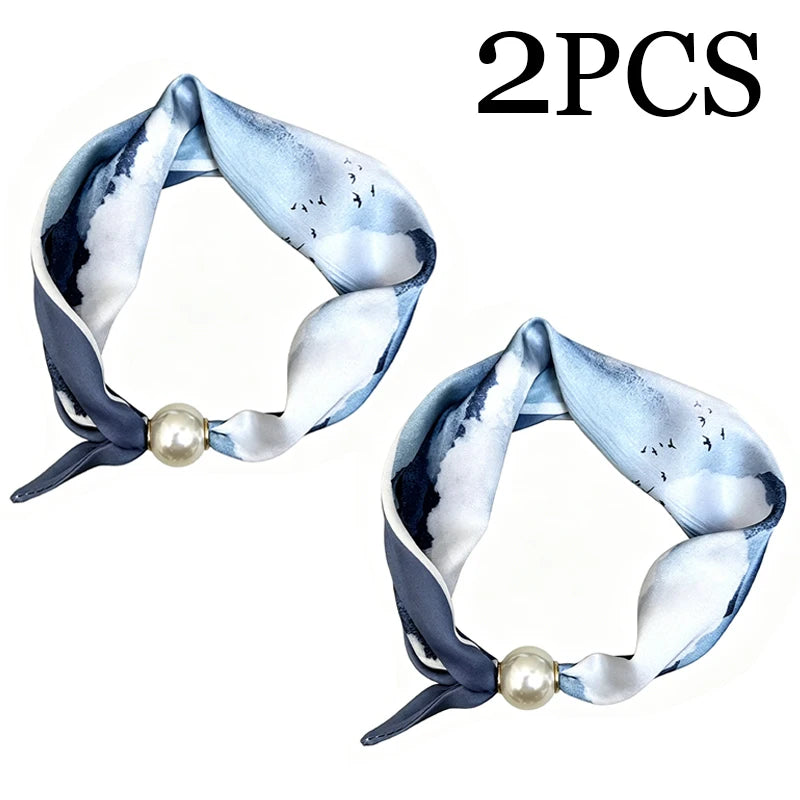 Printed Neck Scarf with Decorative Pearl Style Clasp Options