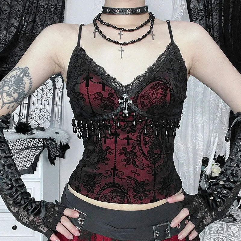 Women's Gothic Lace Polyester Blend Camisole with Decorative Trim and Multiple Styles