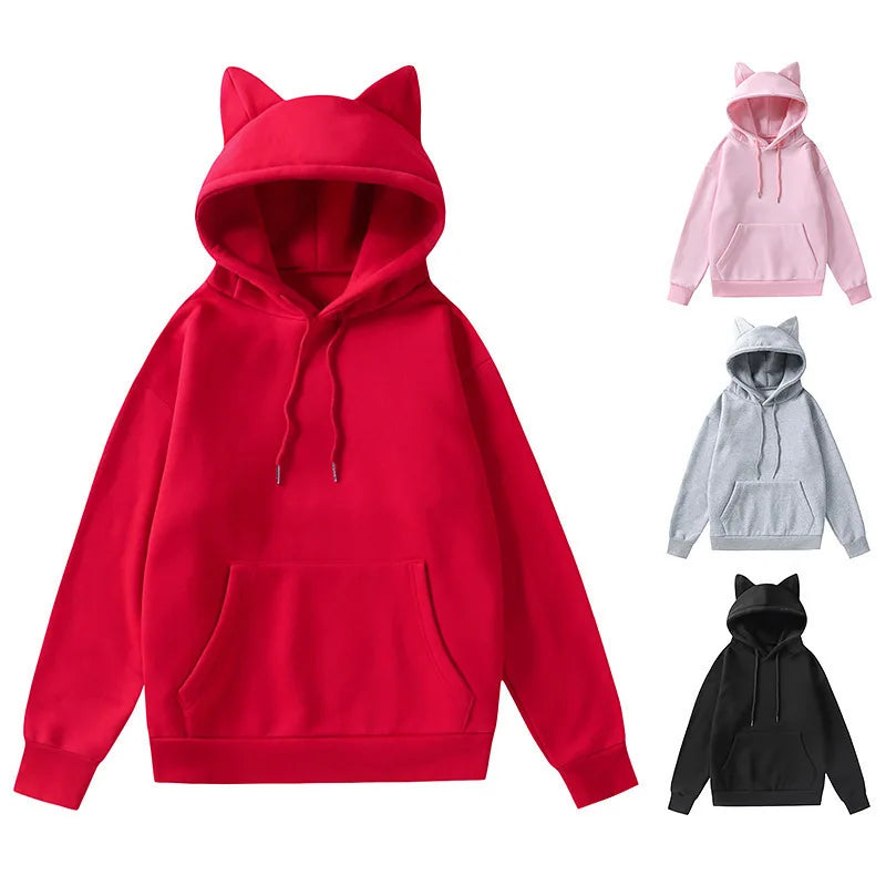 Cat Ear Long Sleeve Pullover Casual Hoodie for Layering