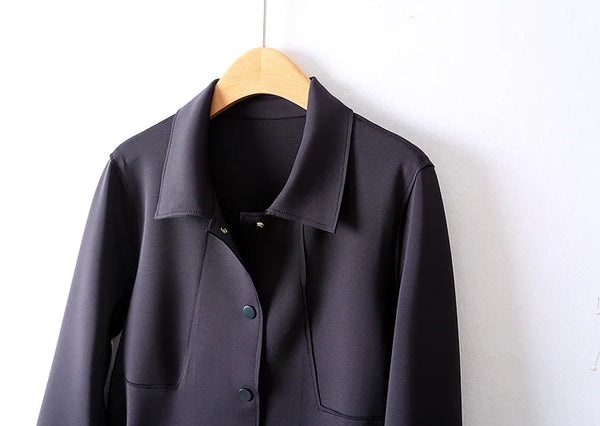 Simple French Fashion Light Luxury Windbreaker Mid Length Autumn Turn Down Collar Single Breasted Air Cotton Jackets Women