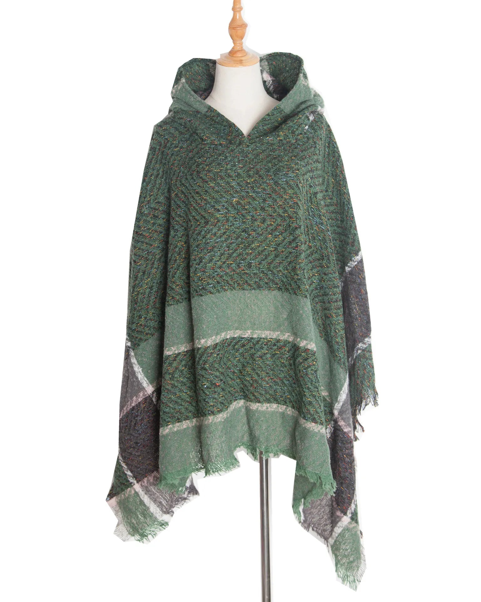 Hooded Herringbone Texture Poncho for Layering over Outfits