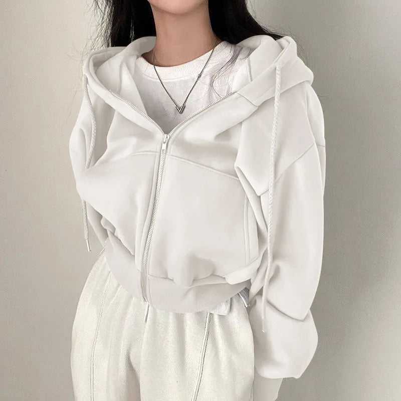 Long Sleeve Full Zip Casual Hooded Sweatshirt for Layering