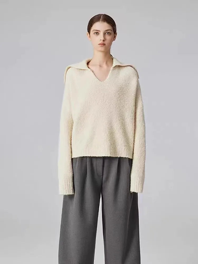 Autumn and winter new 100 cashmere sweater women's retro loose knit sweater V-neck long sleeve woolen base shirt