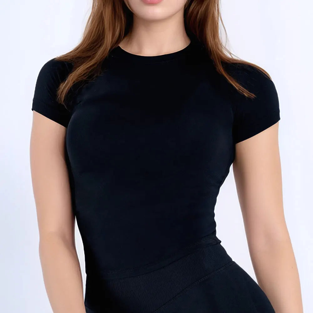 Women's Crew Neck Fitted Short Sleeve T-shirt For Workout Outfits