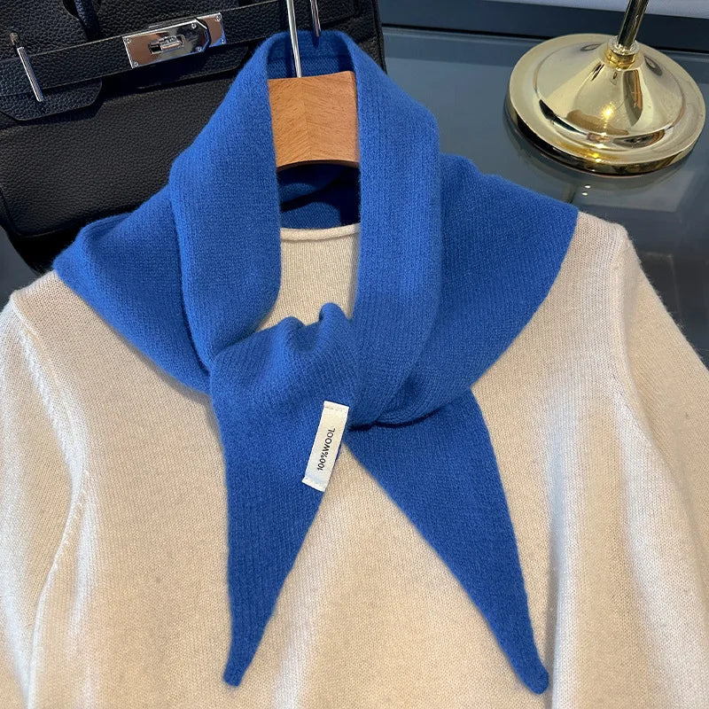 Solid Knitted Triangle Scarf with Long Pointed Corners