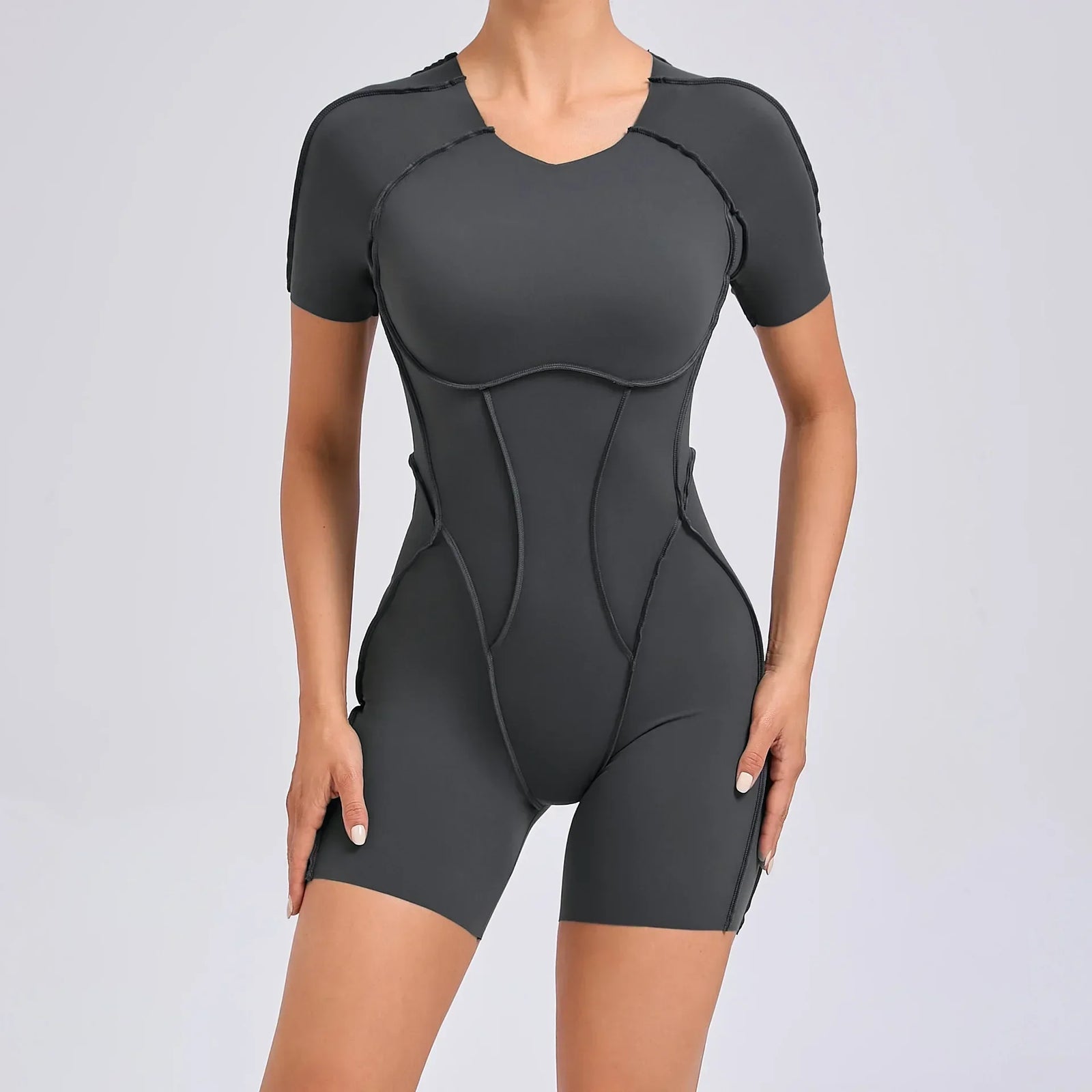 Women's Contour Seam Nylon Blend Workout One Piece in Multiple Sleeve Styles