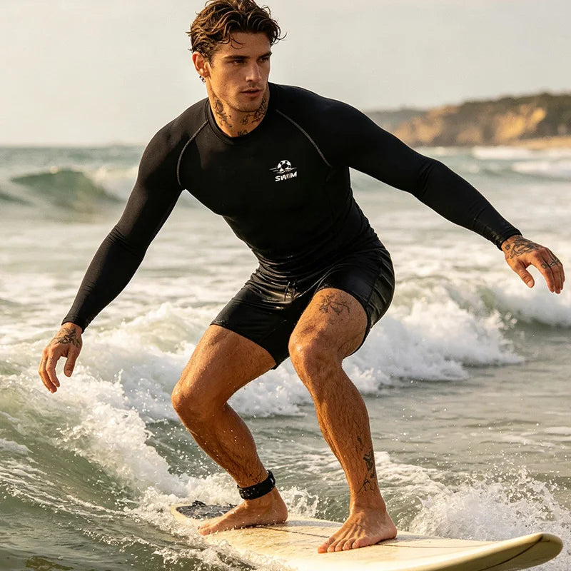 Men's Printed Long Sleeve Rash Guard for Swimming and Surfing