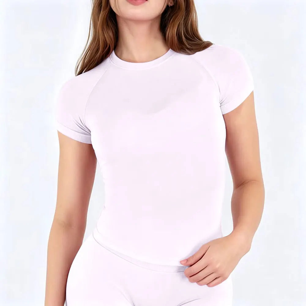Women's Crew Neck Fitted Short Sleeve T-shirt For Workout Outfits