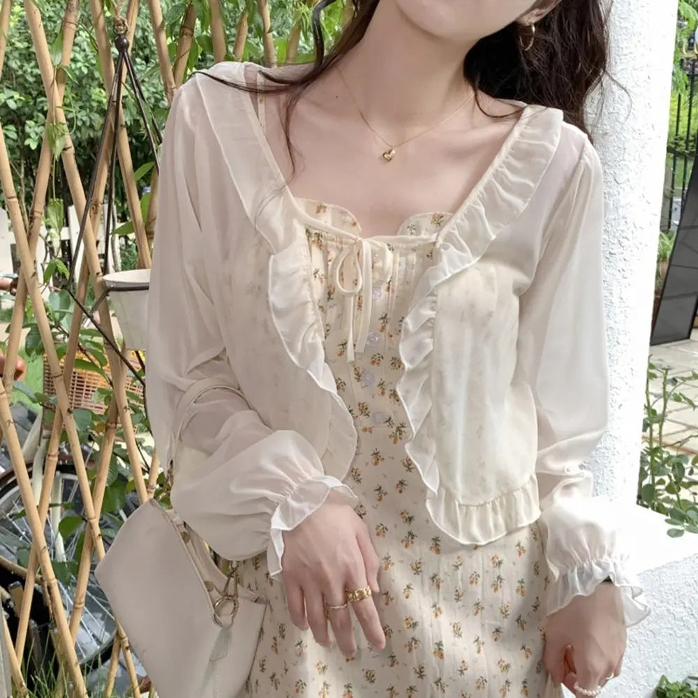 Sheer Tie Front Long Sleeve Cardigan for Layering over Outfits