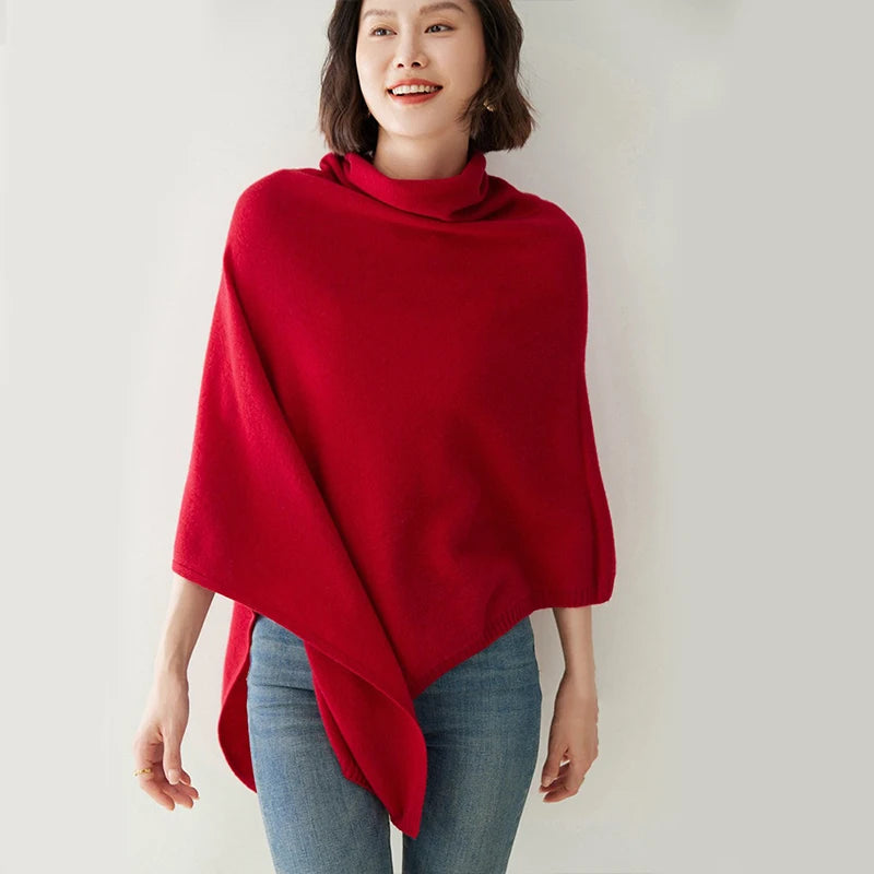 Turtleneck Ribbed Poncho for Layering over Tops and Dresses