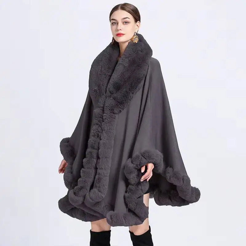 Plush Trim Open Front Cape for Layering over Outfits