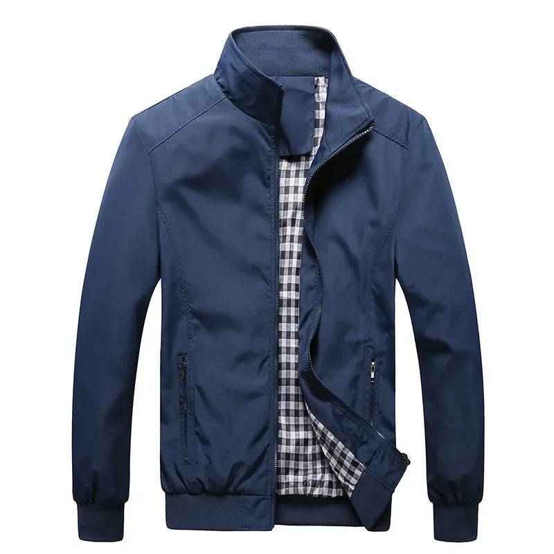 Men's Zip-Front Stand-Collar Jacket with Checked Lining