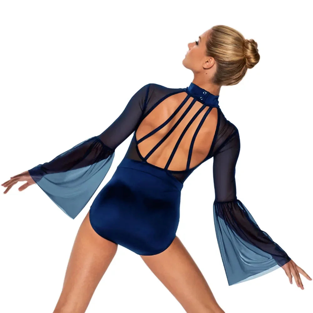 Flared Sleeve Dance Leotard with Strappy Back and Mixed Size Options
