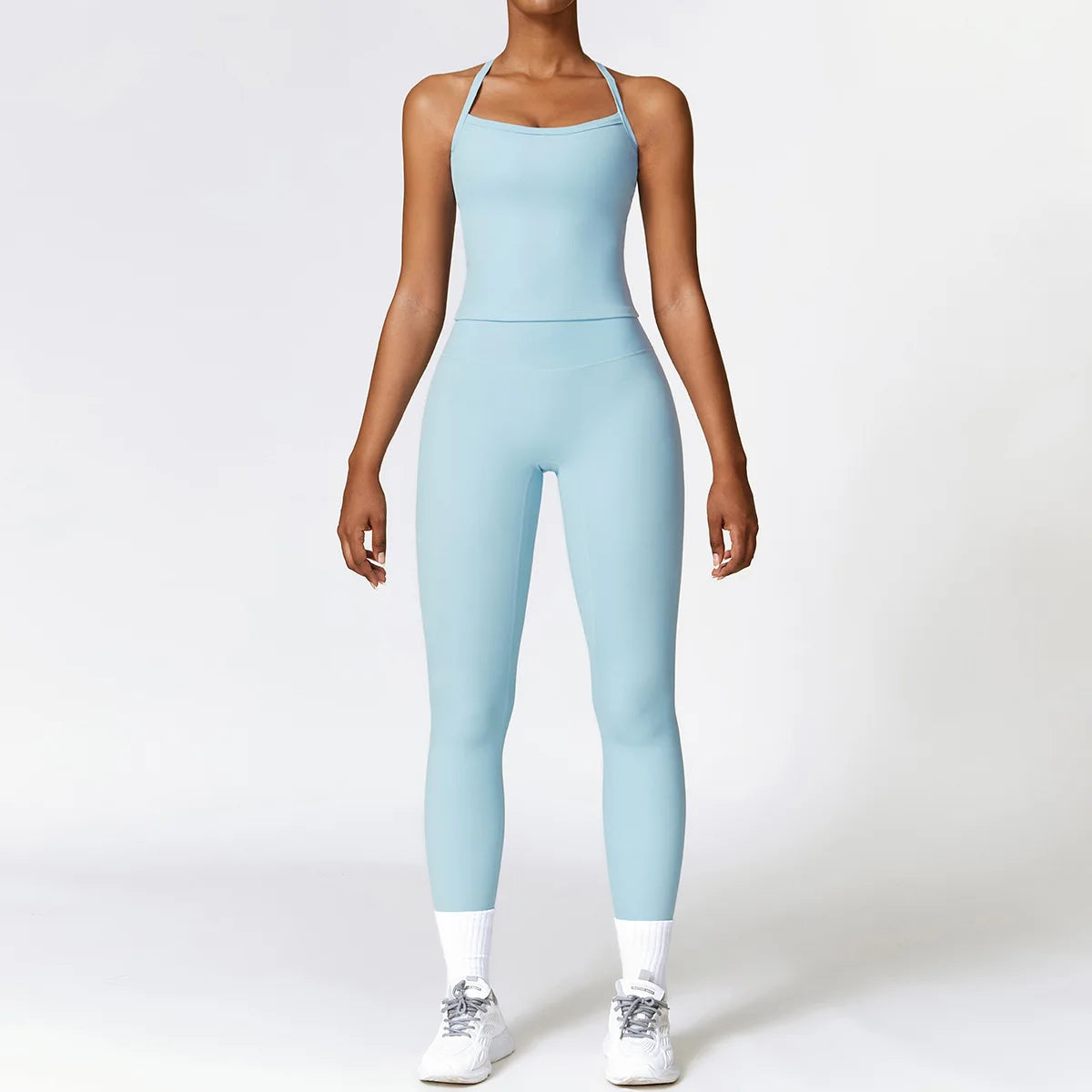 Women's Halter Or Long Sleeve Top And Bottoms Yoga Set