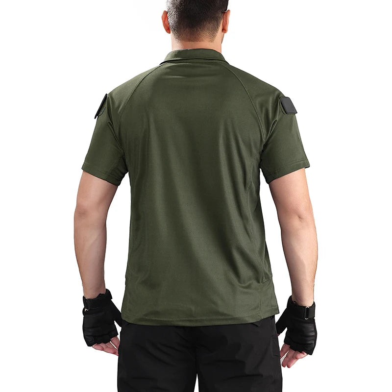 Men's Short Sleeve Polo Shirts Summer Tactical Polo with Zip Pocket Outdoor Hiking Golf Shirt Big Plus Size USA Size