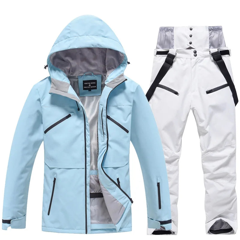 Hooded Ski Jacket and Pants Clothing Set with Style Options