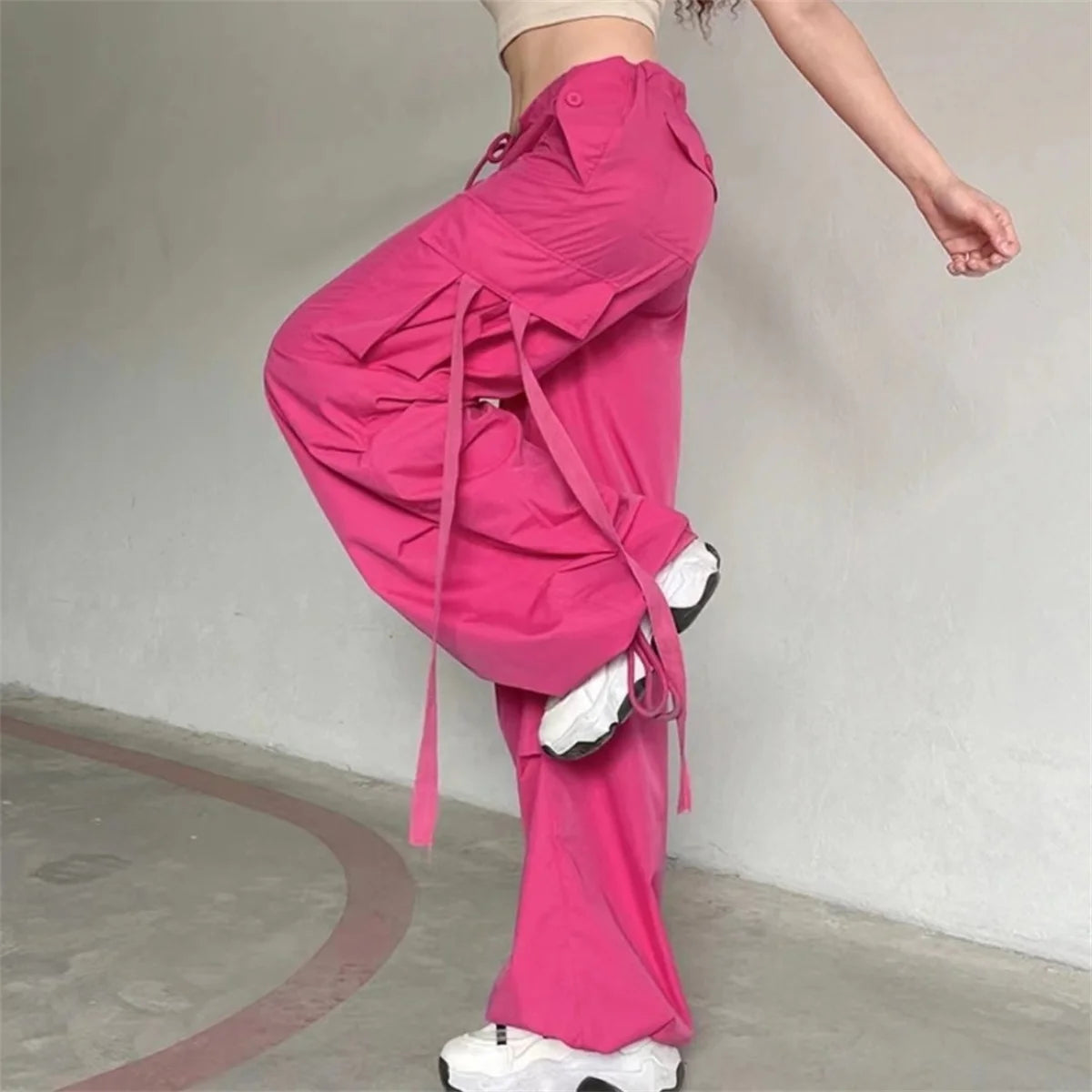 Women's Cargo Pants with Hanging Ties and Adjustable Leg Openings
