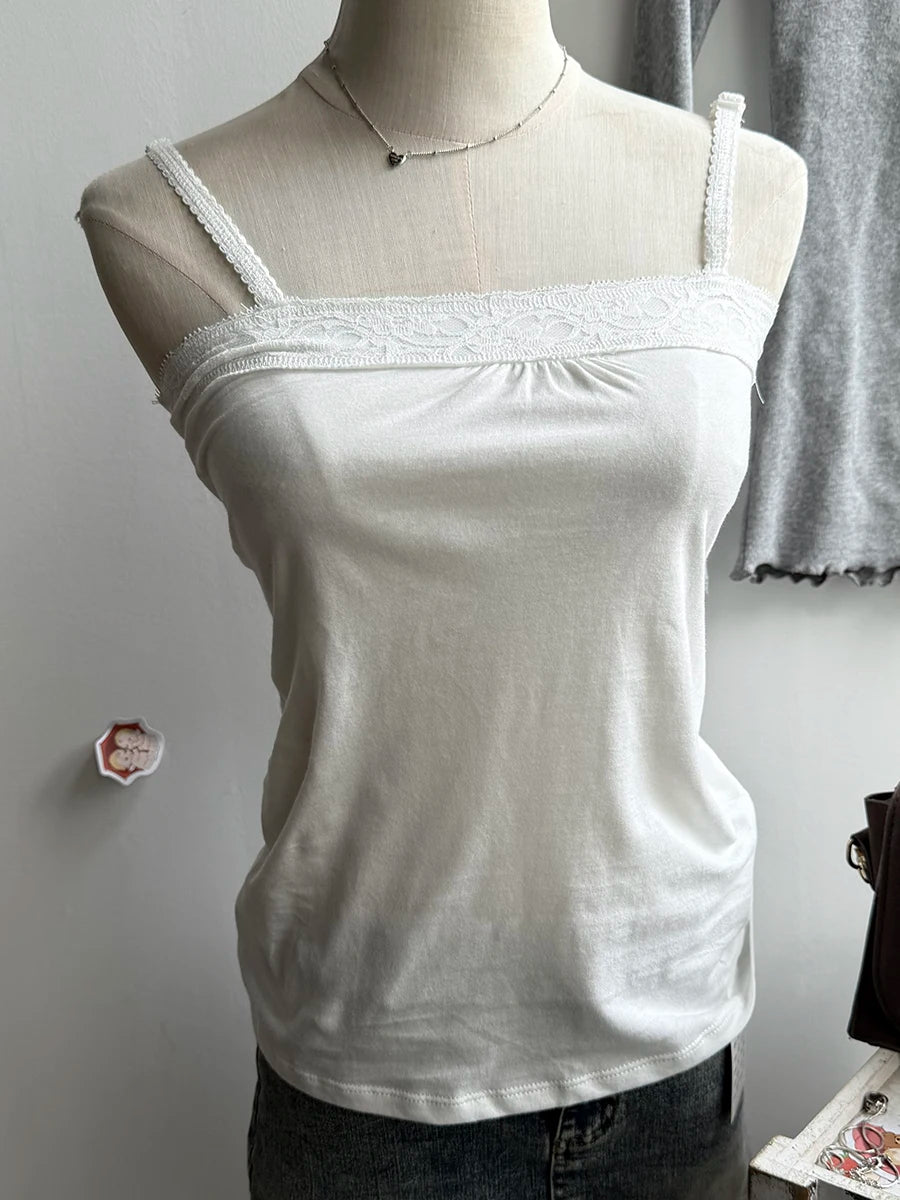 Women's Cotton Camisole and Bandeau Tops with Lace and Ruched Style Options