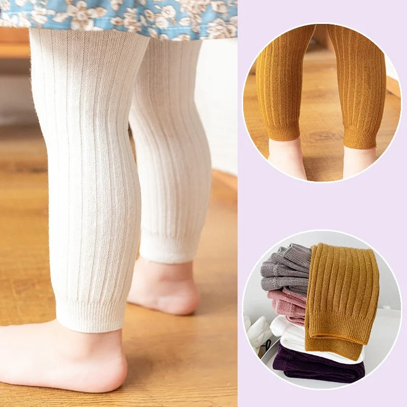 Children's Solid Ribbed Leggings with Full Length Footless Shape