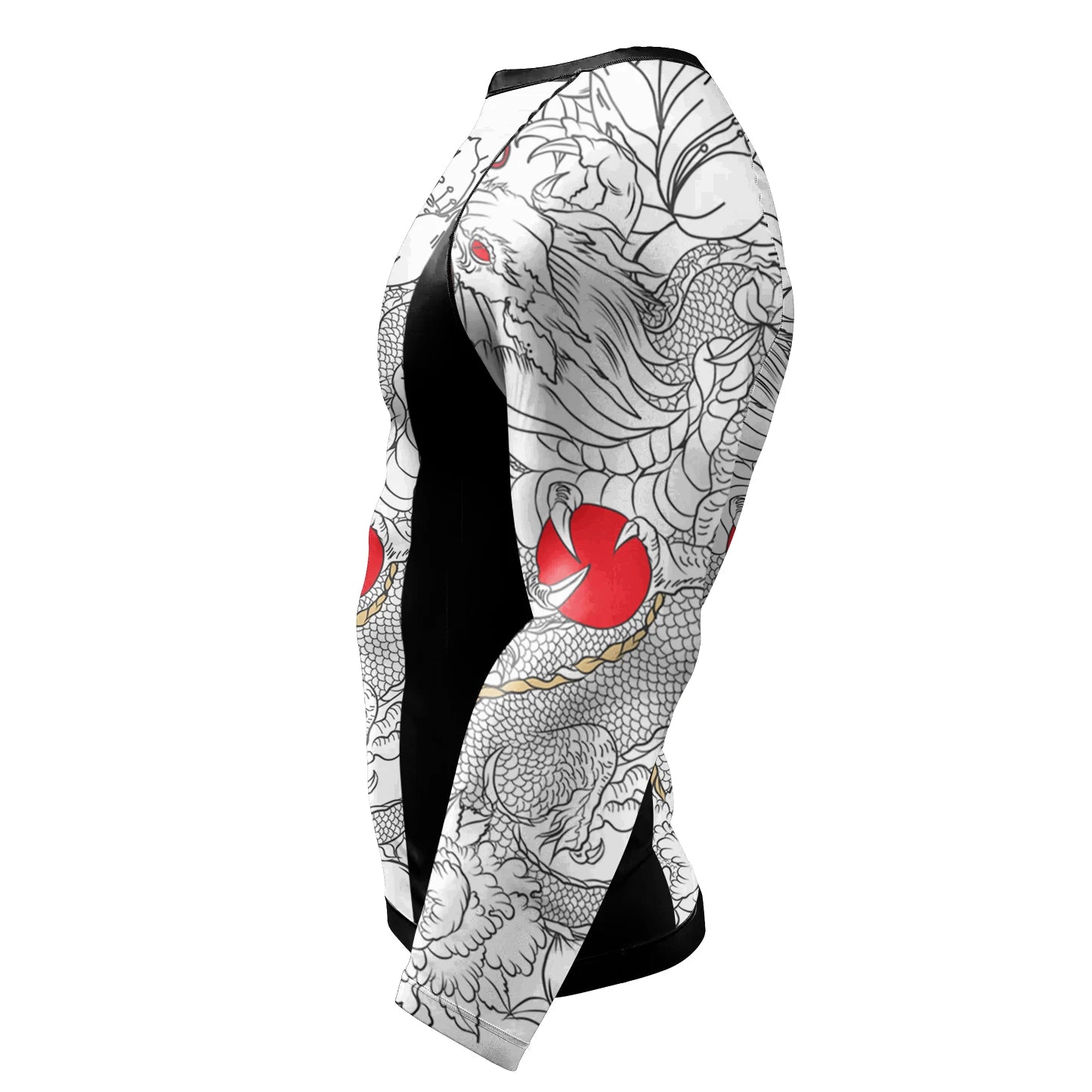Tattoo Graphic Long Sleeve Mock Neck Fitted Rash Guard