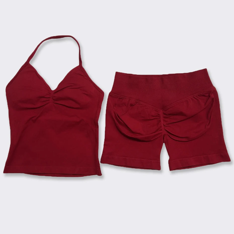 Women's Halter Tank And Shorts Yoga Set For Workout Outfits