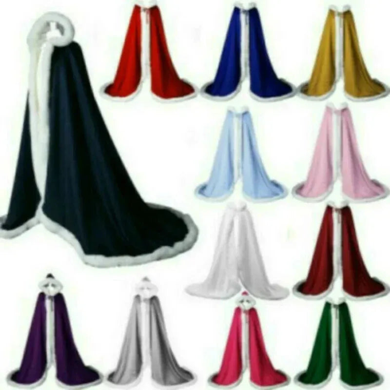 Long Hooded Plush Trim Cape for Layering over Outfits