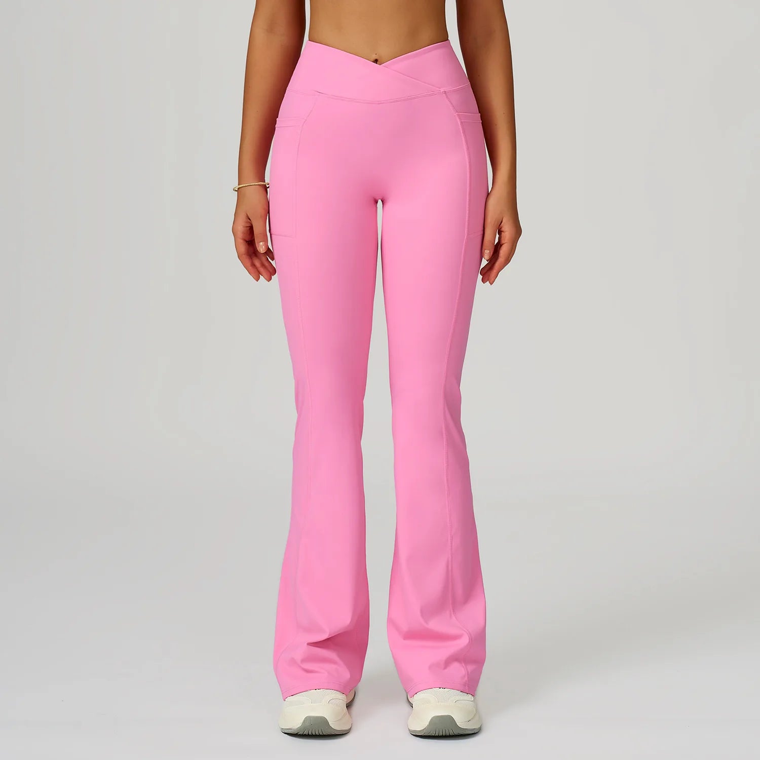 Women's High V Waist Flared Workout Pants with Side Pockets