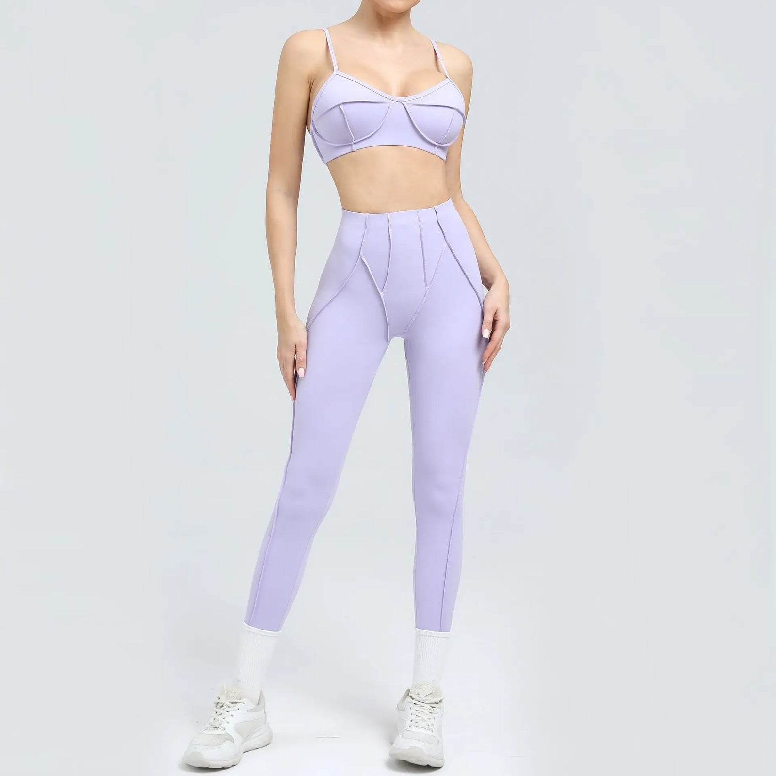 Women's Contrast Seam Bra And Leggings Yoga Set