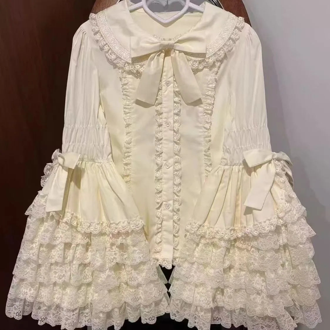Women's Lace Detail Long Sleeve Button Front Blouse