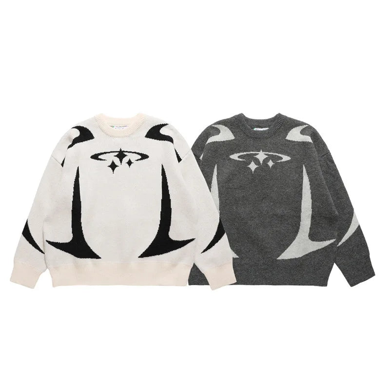 Women's Abstract Graphic Crew Neck Sweater Casual Knit Layer