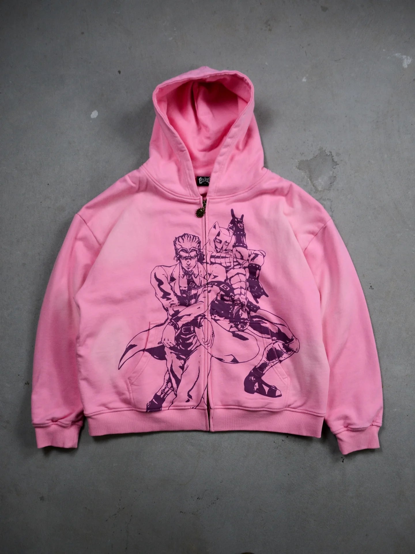 Anime-Graphic Loose-Fit Cotton Zip-Front Hoodie