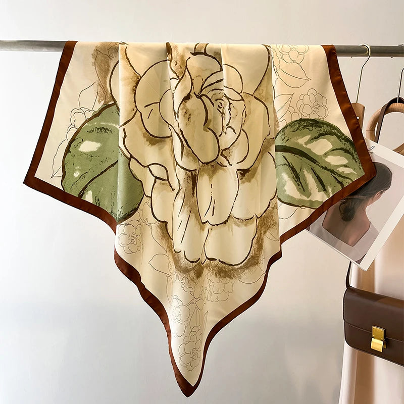 Printed Large Square Scarf with Decorative Border Designs