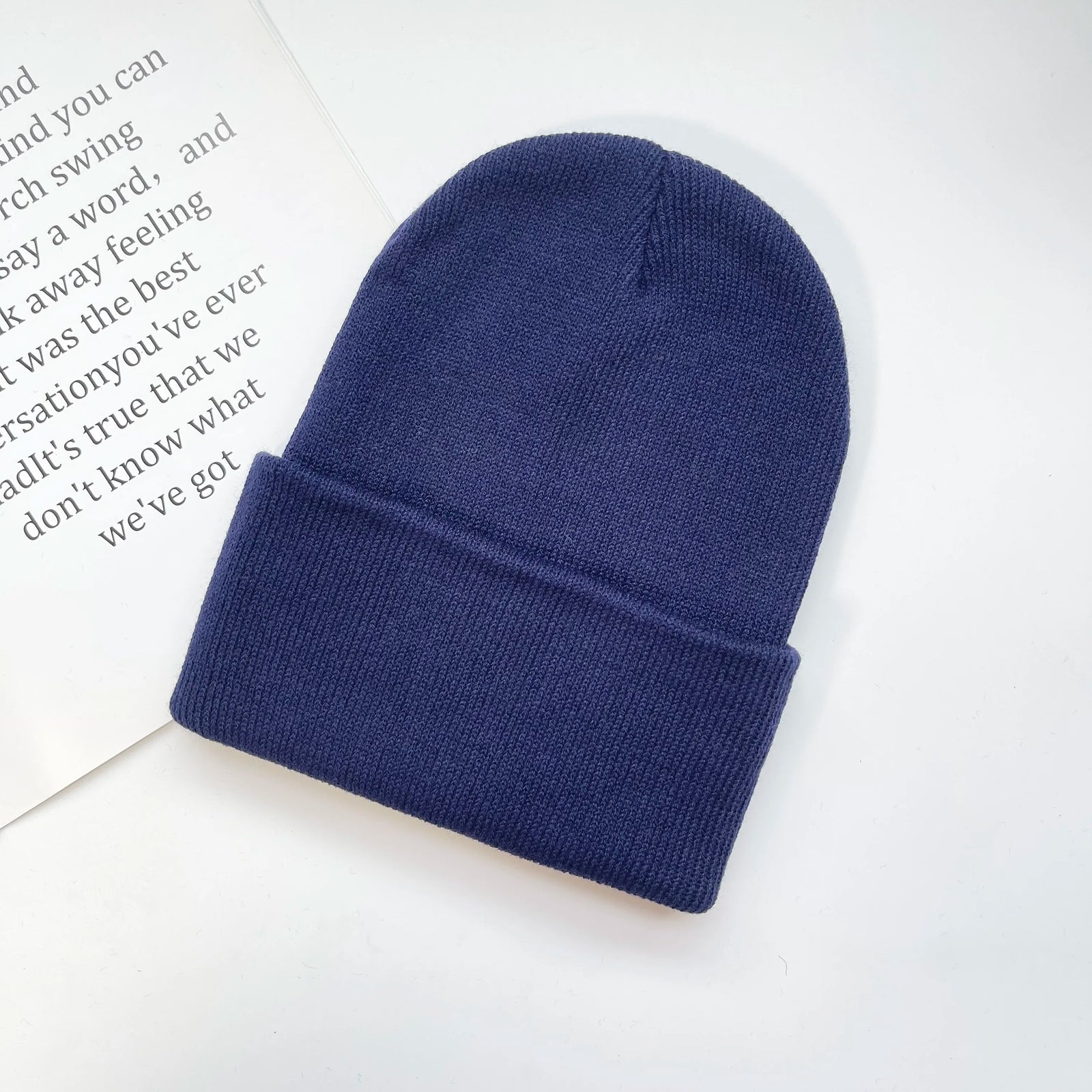 Solid Knit Beanie with Folded Cuff and Color Choices