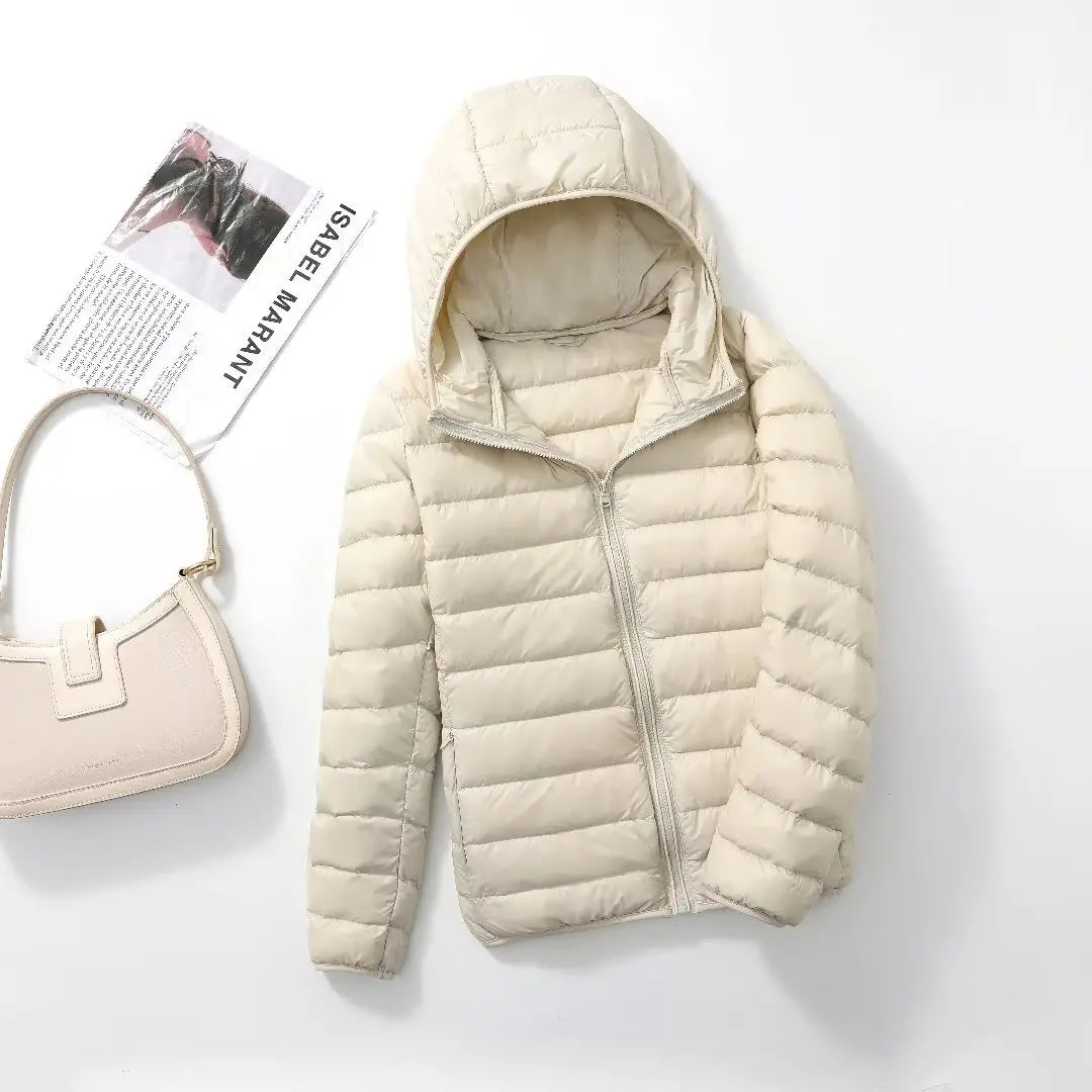 Women's Hooded Quilted Zip Front Jacket for Layered Outfits