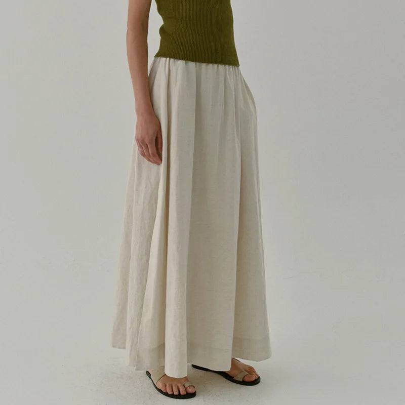 Women's Cotton-Linen Loose A-Line Ankle-Length Skirt with Pockets for Casual Everyday Outfits