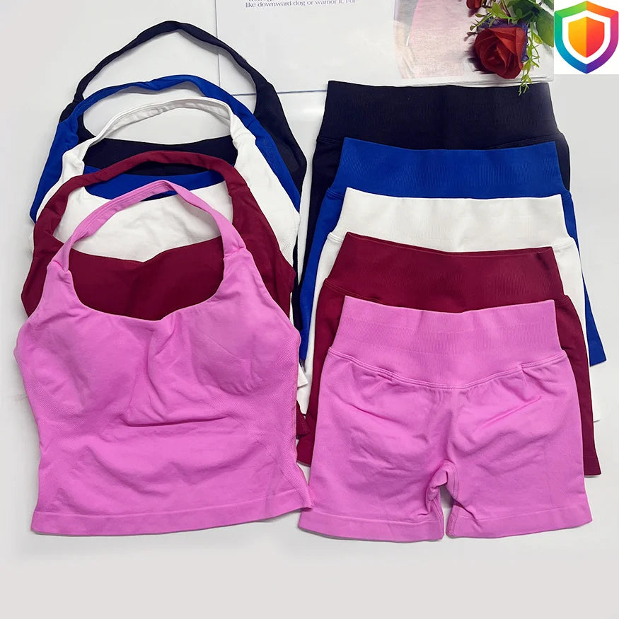 Women's Halter Tank And Shorts Yoga Set For Workout Outfits