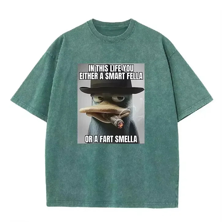 Retro Acid Wash Oversized T-shirt Funny Perry Platypus Meme Cartoon Print Casual Streetwear Tops
