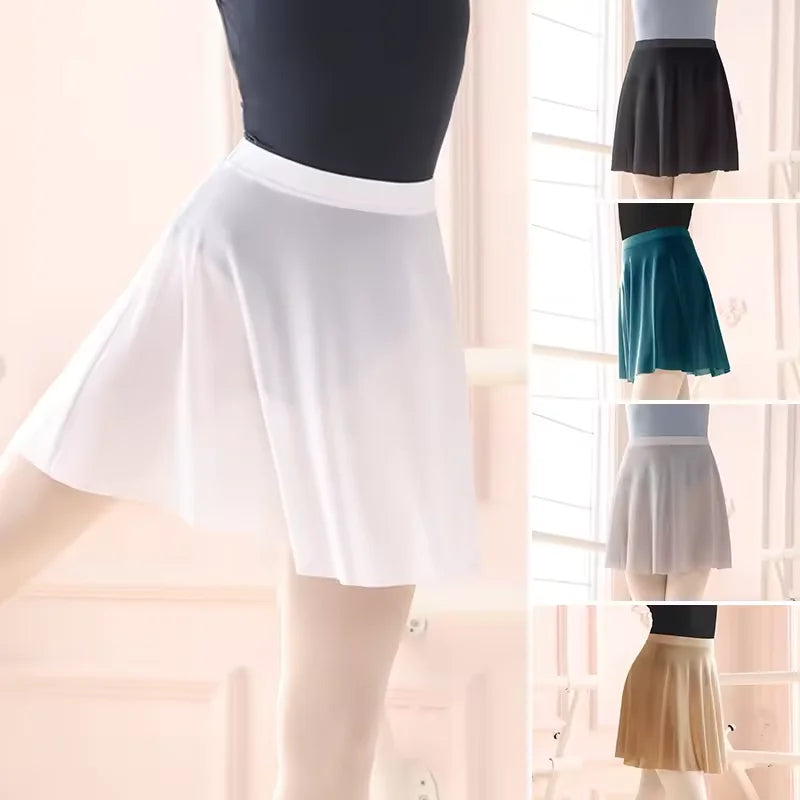 Women's Pull-On Mesh Ballet Skirt with Elastic Waist and Flowing Hem