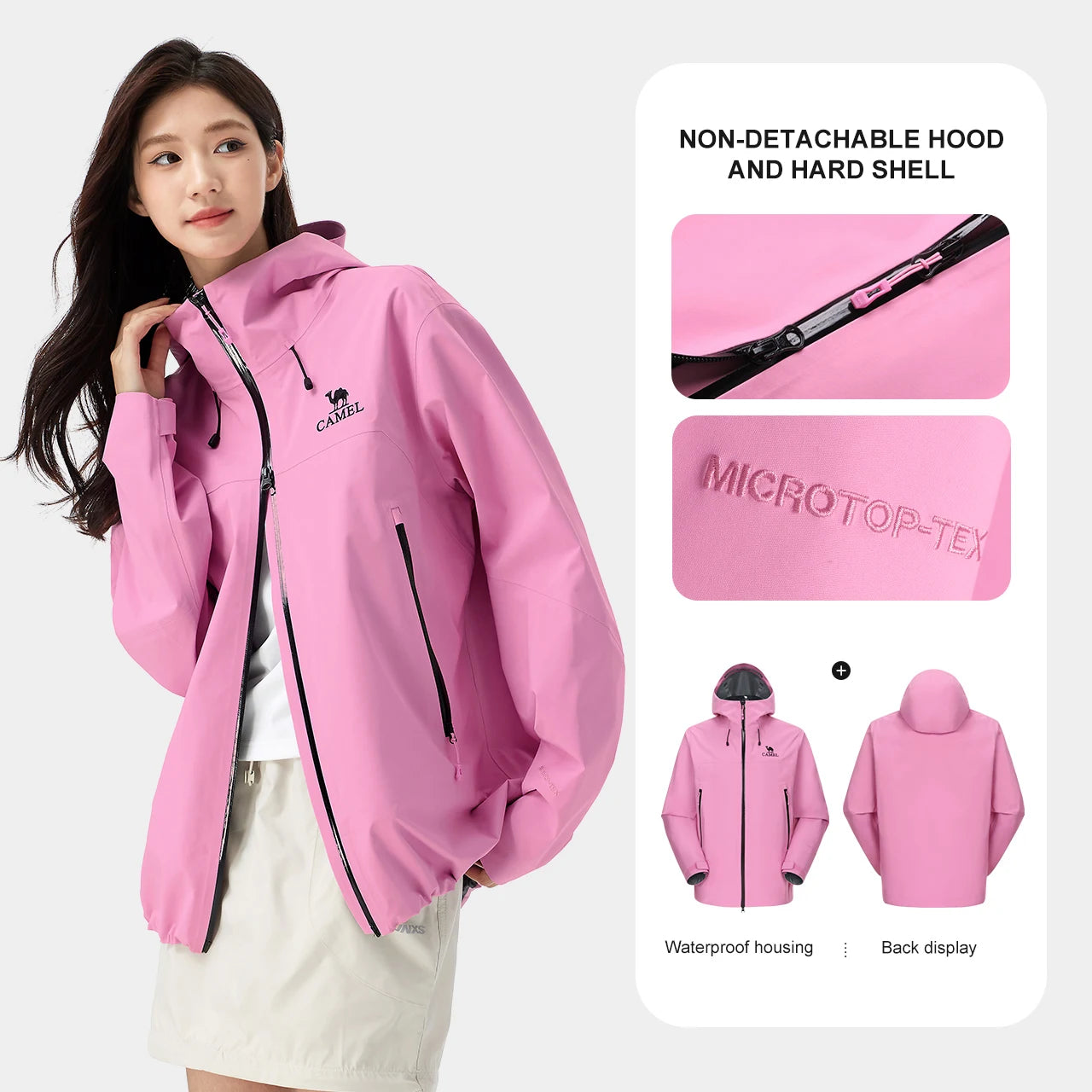 Hooded Long Sleeve Full Zip Outdoor Hiking Jacket with Pockets