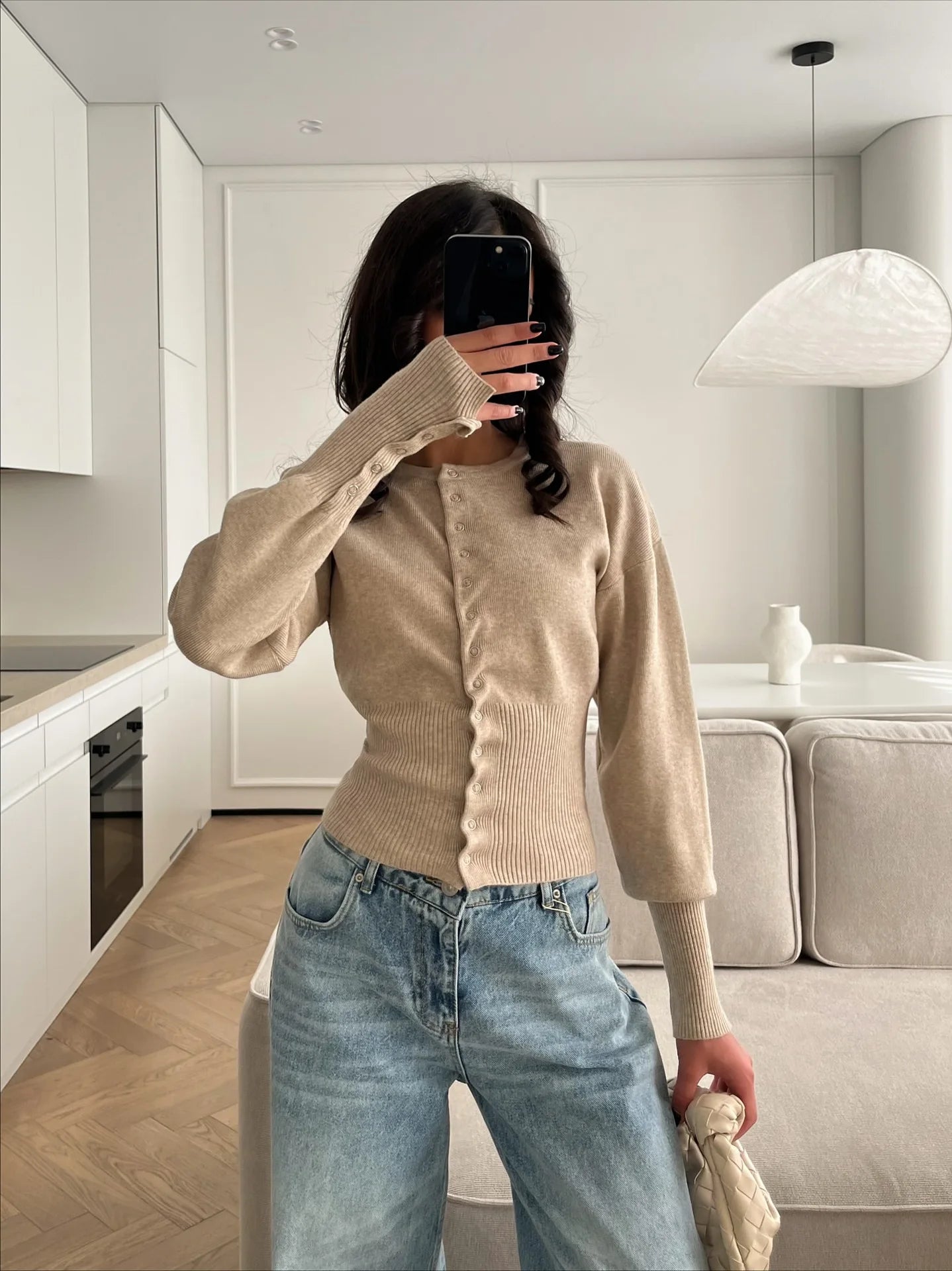 Women's Crew Neck Button Front Cardigan Casual Knit Layer