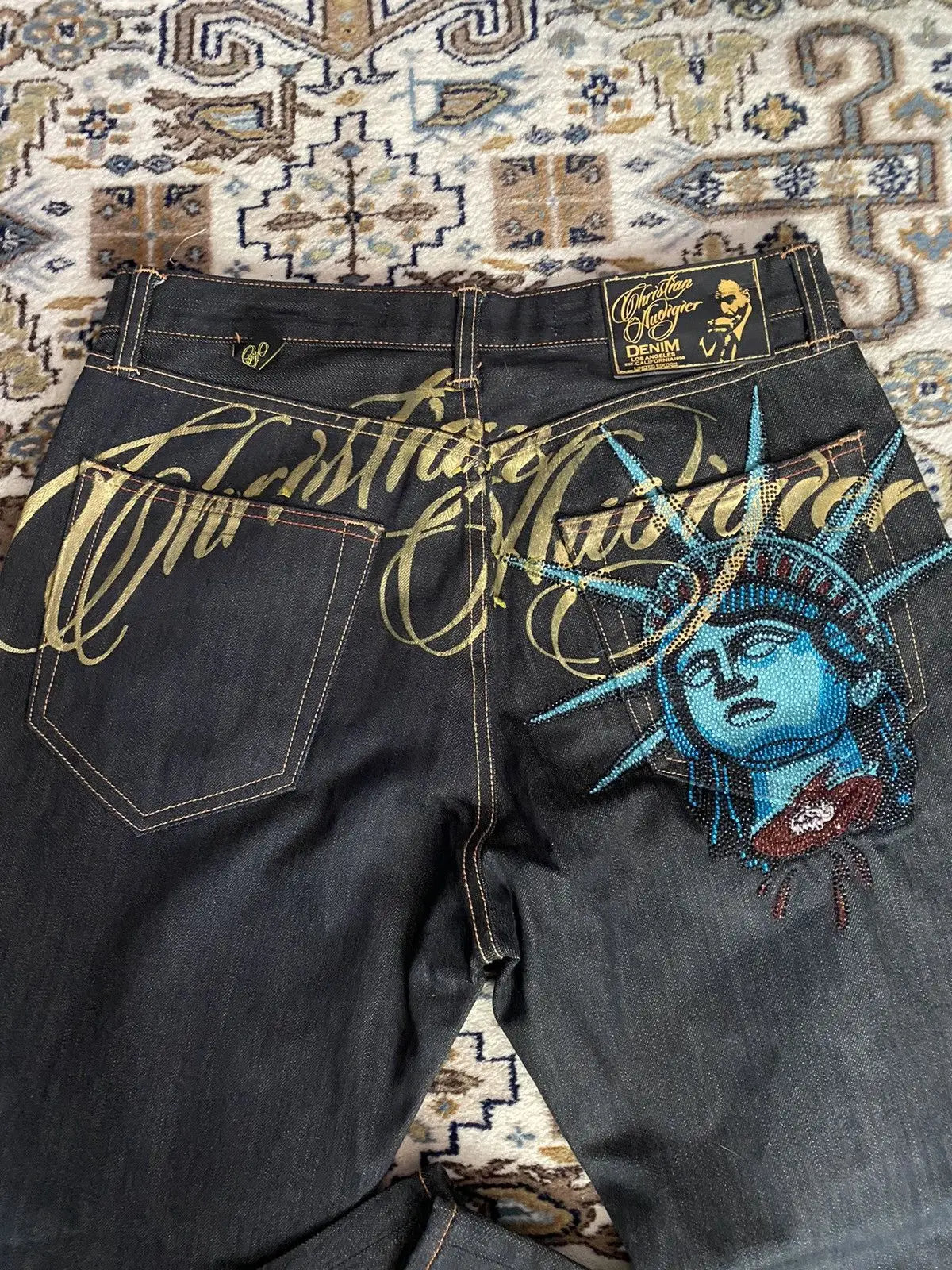 Women's Statue Graphic Black Wide Leg Denim Jeans