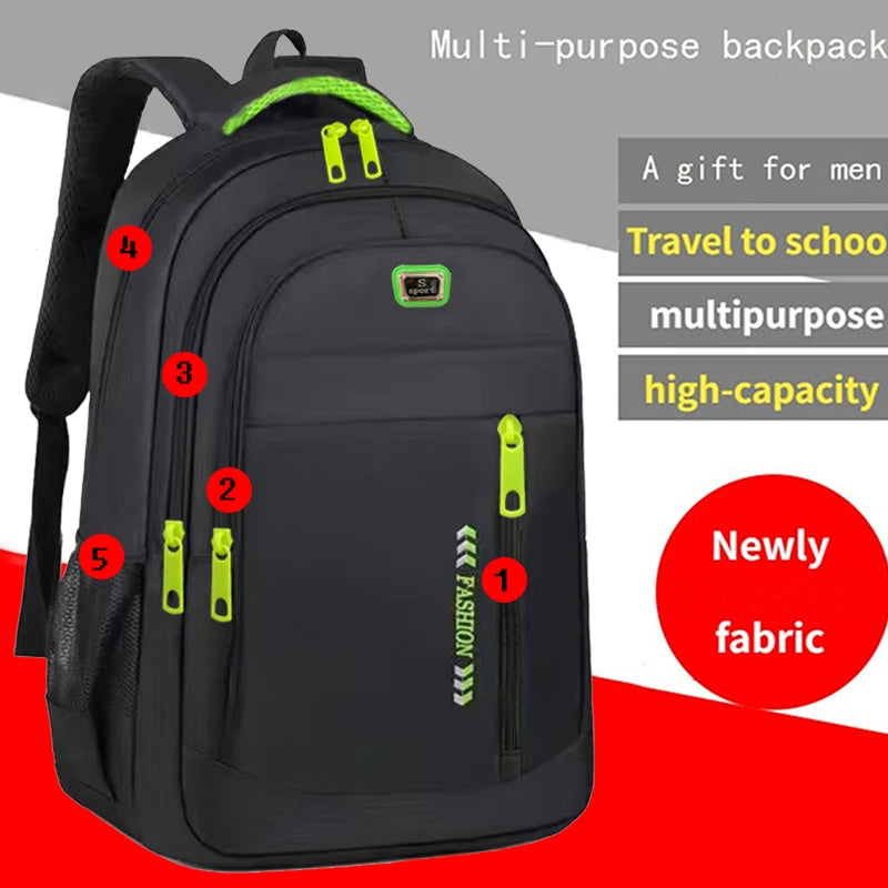 Student Commuter Backpack with Layered Front Pockets and Contrast Zipper Details