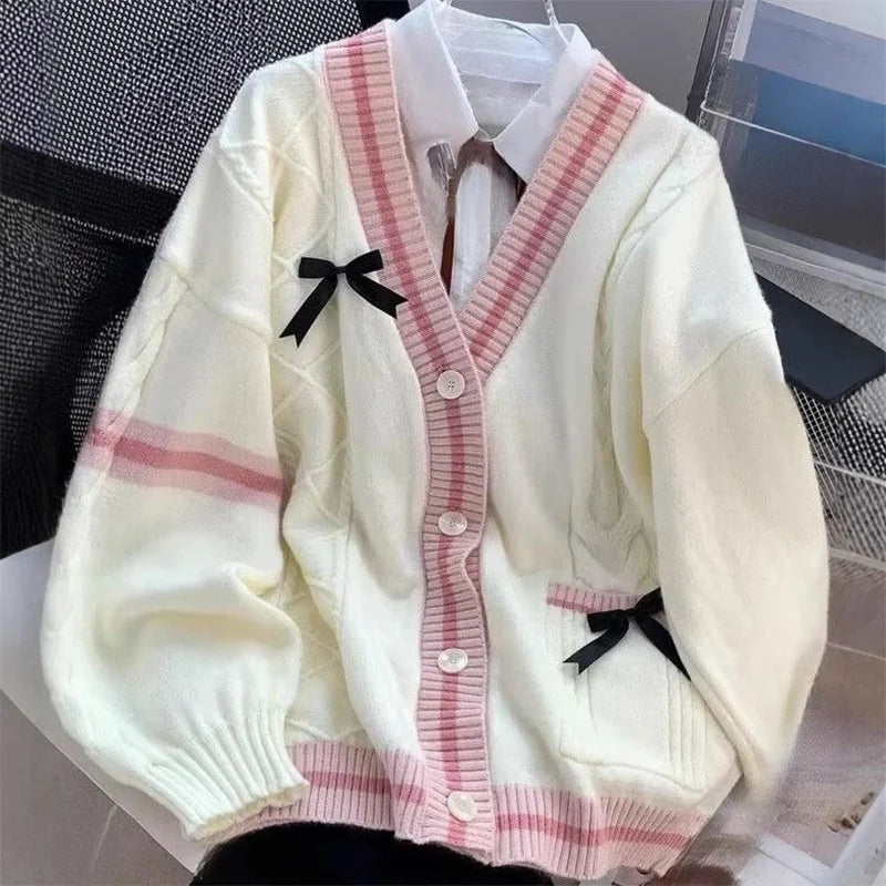 Women's Bow-Detail V-Neck Button-Front Cardigan