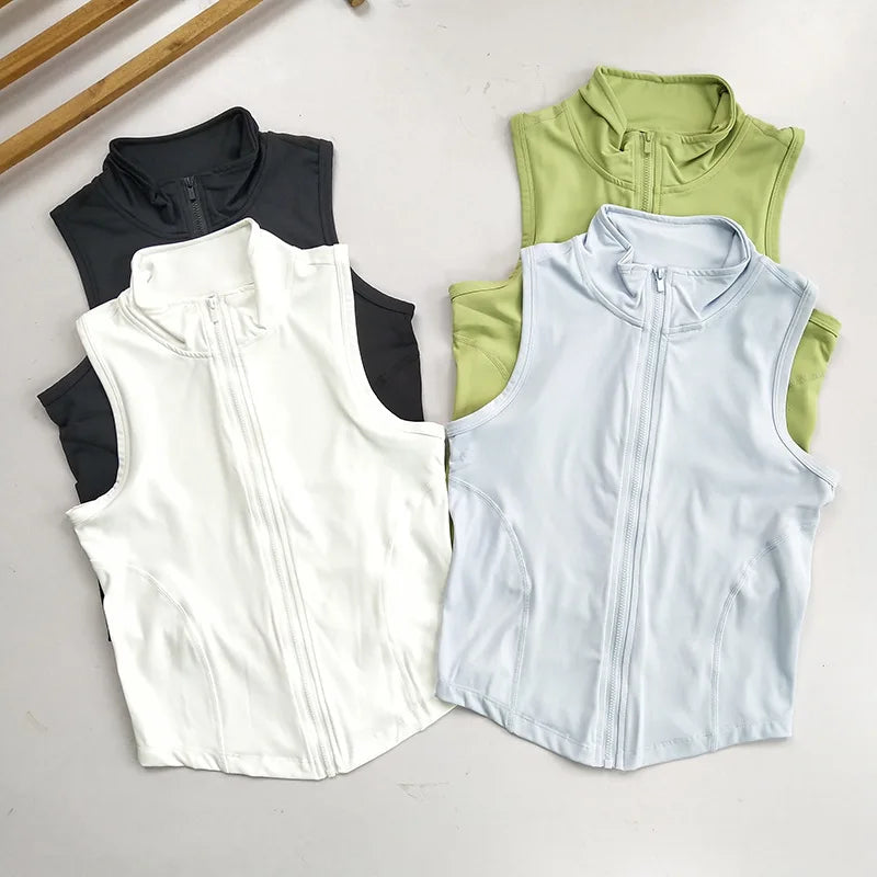 Sleeveless Full Zip Fitted Training Vest for Yoga Wear