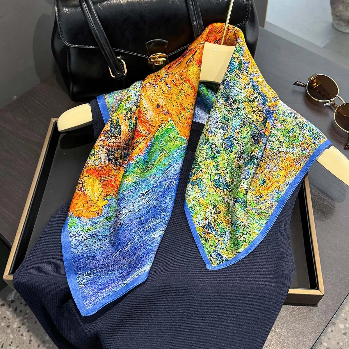 Printed Small Square Scarf for Neck and Hair Styling