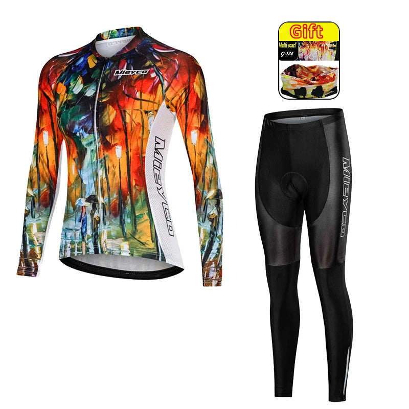 Women Long Sleeve Cycling Jersey Set MTB Bike Quick Dry Breathable Cycling Suit